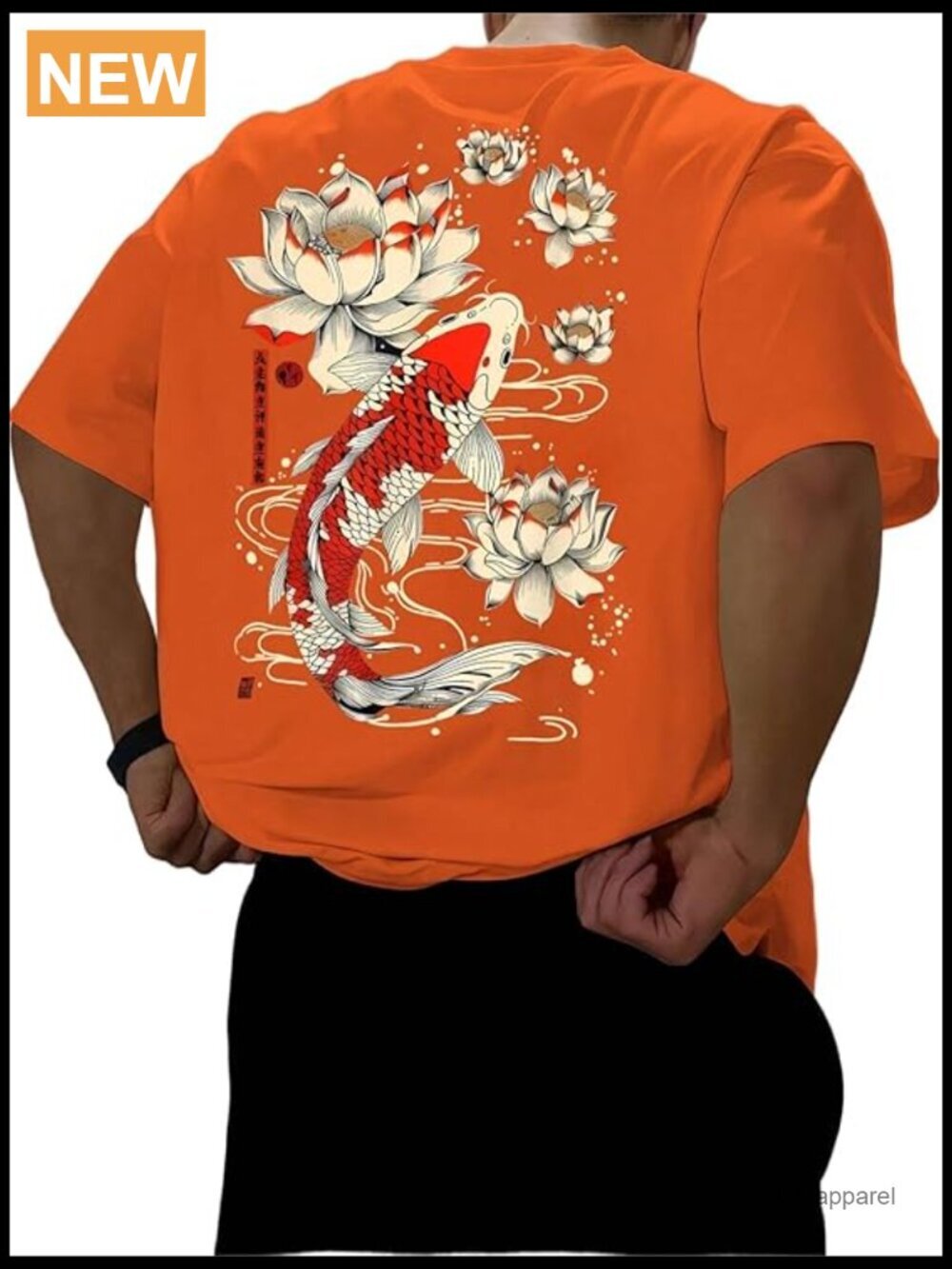 Men's Letter Graphic Tee Short Sleeve Crewneck T-Shirt Streetwear Vintage Koi